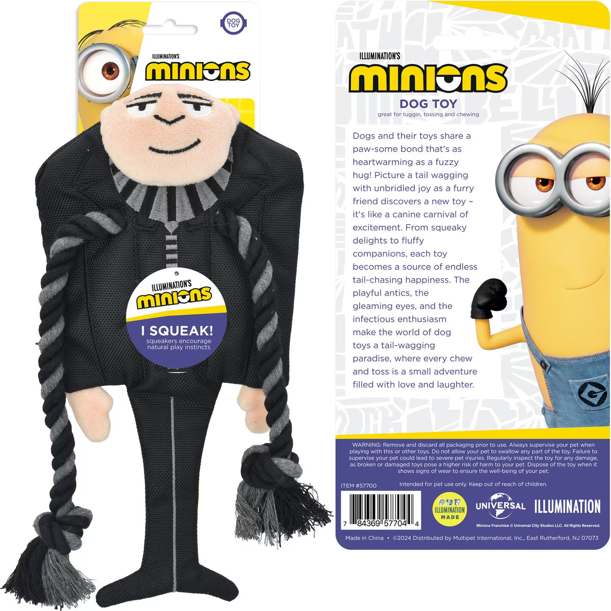 Multipet® Minions® Gru with Rope Scarf 11.5" Dog Toy