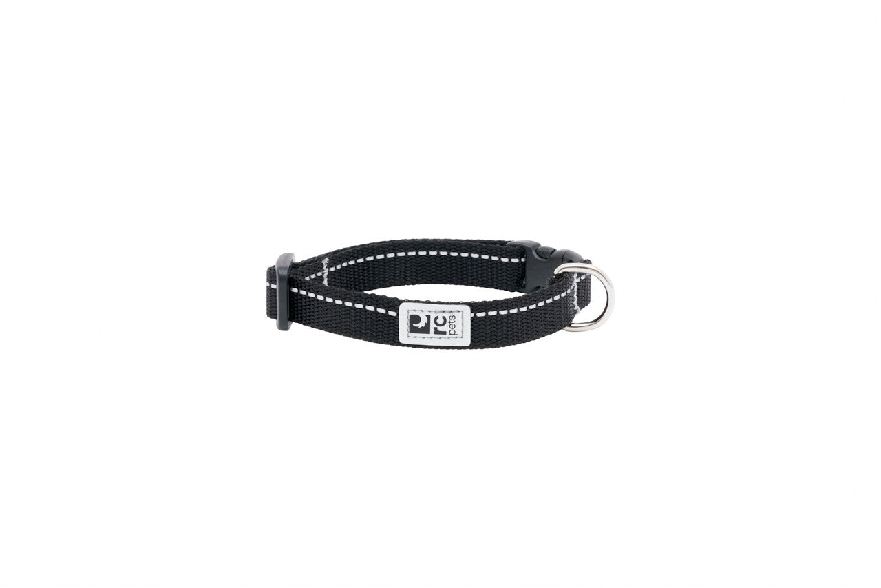 RCPETS Black dog collar with a brand logo on a white background