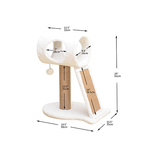 Measurement chart of a cat tree with dimensions labeled