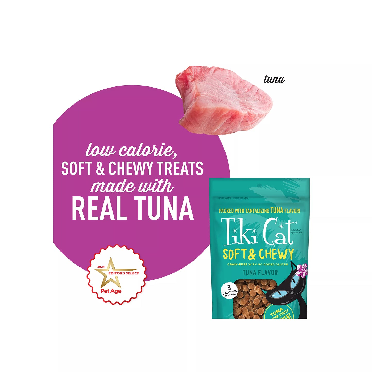 Friandises pour chats Tiki Cat®, moelleuses et moelleuses, sans céréales, saveur thon, 57 g