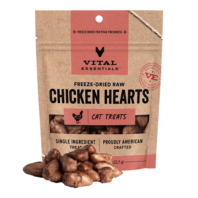 VITAL ESSENTIALS® FREEZE-DRIED CHICKEN HEARTS CAT TREATS 0.8 OZ