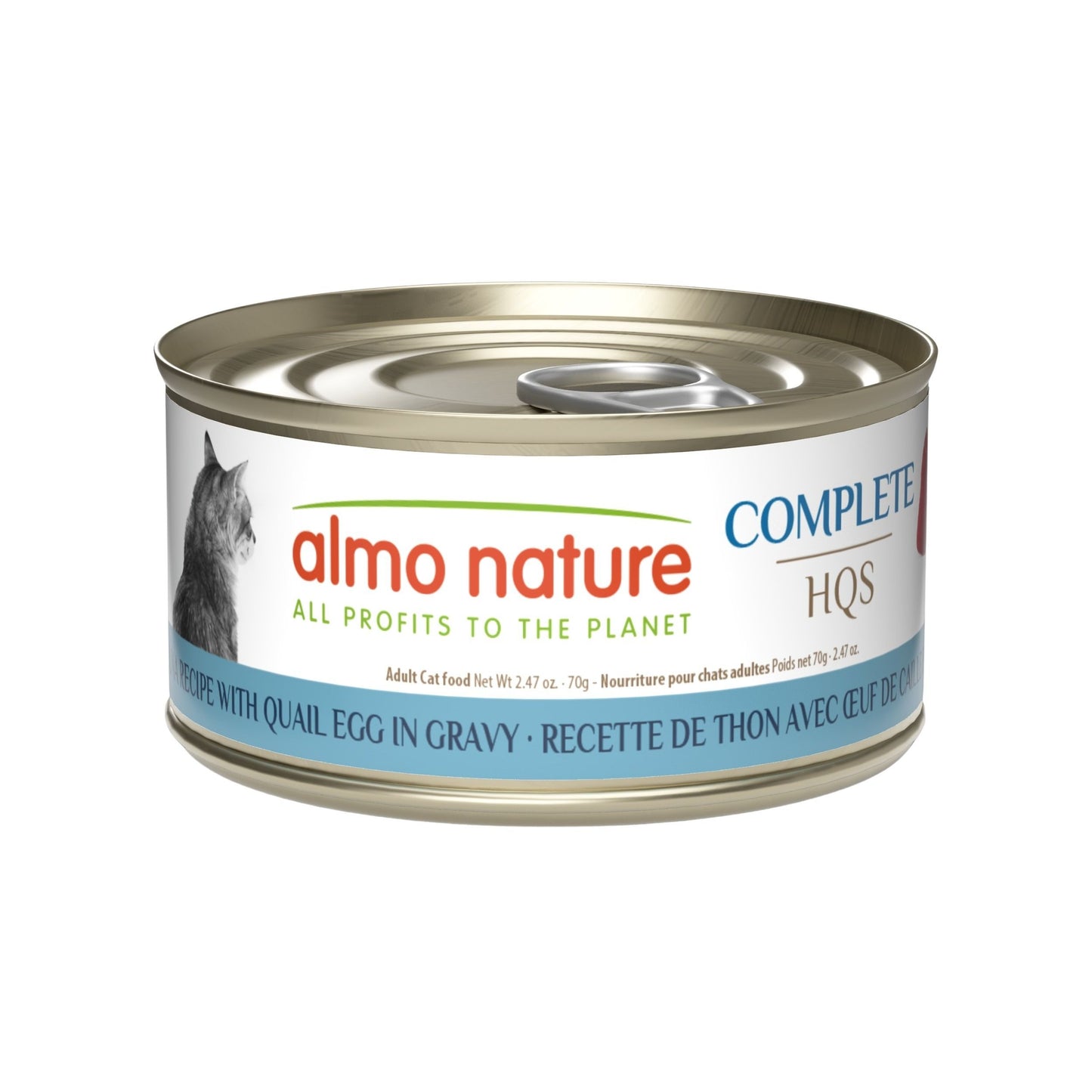 Almo Nature cat food can with label on a white background