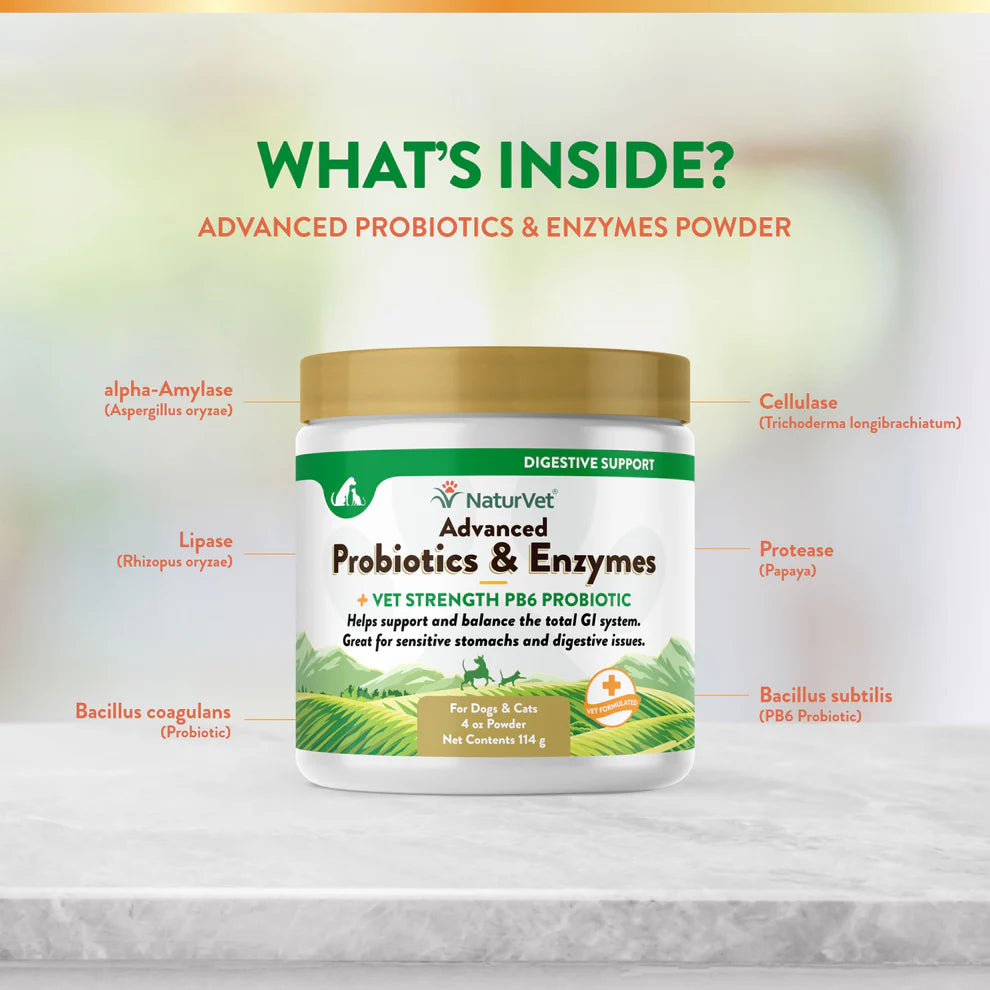 NaturVet® Advanced Probiotics & Enzymes Powder 4 oz - Shop Peluche