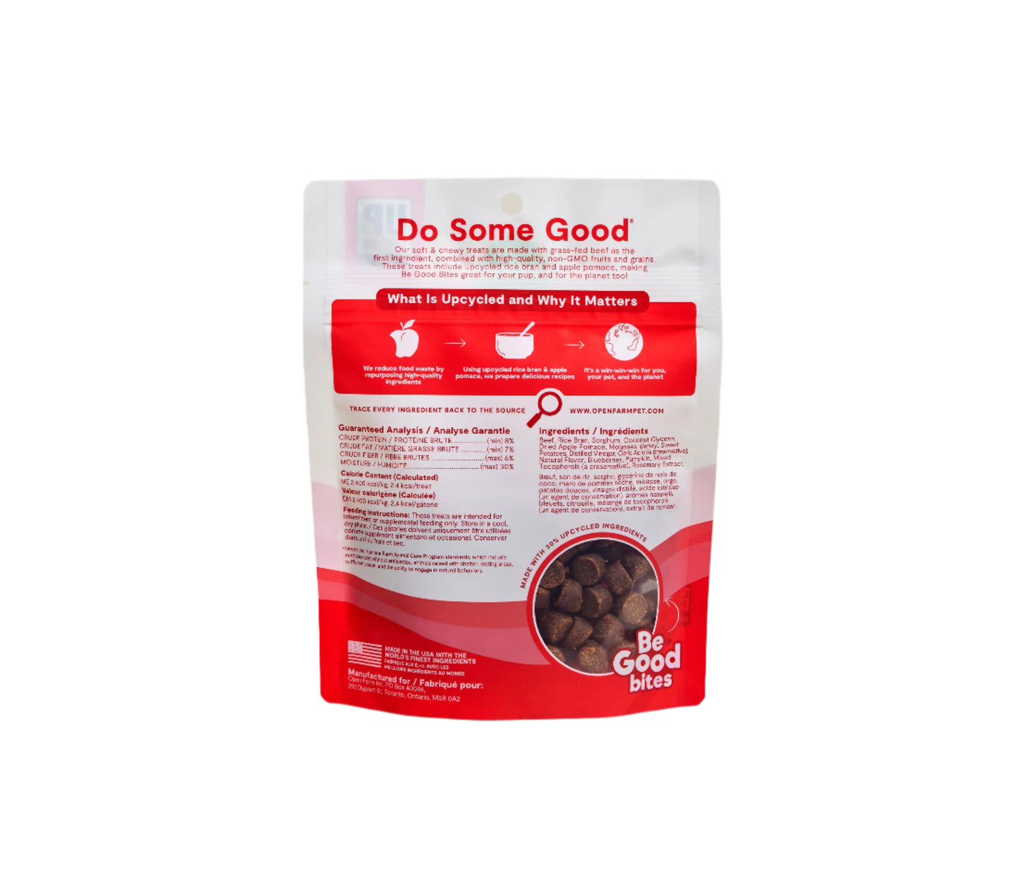 Red and white packaging of 'Do Some Good' with product details on a beige background