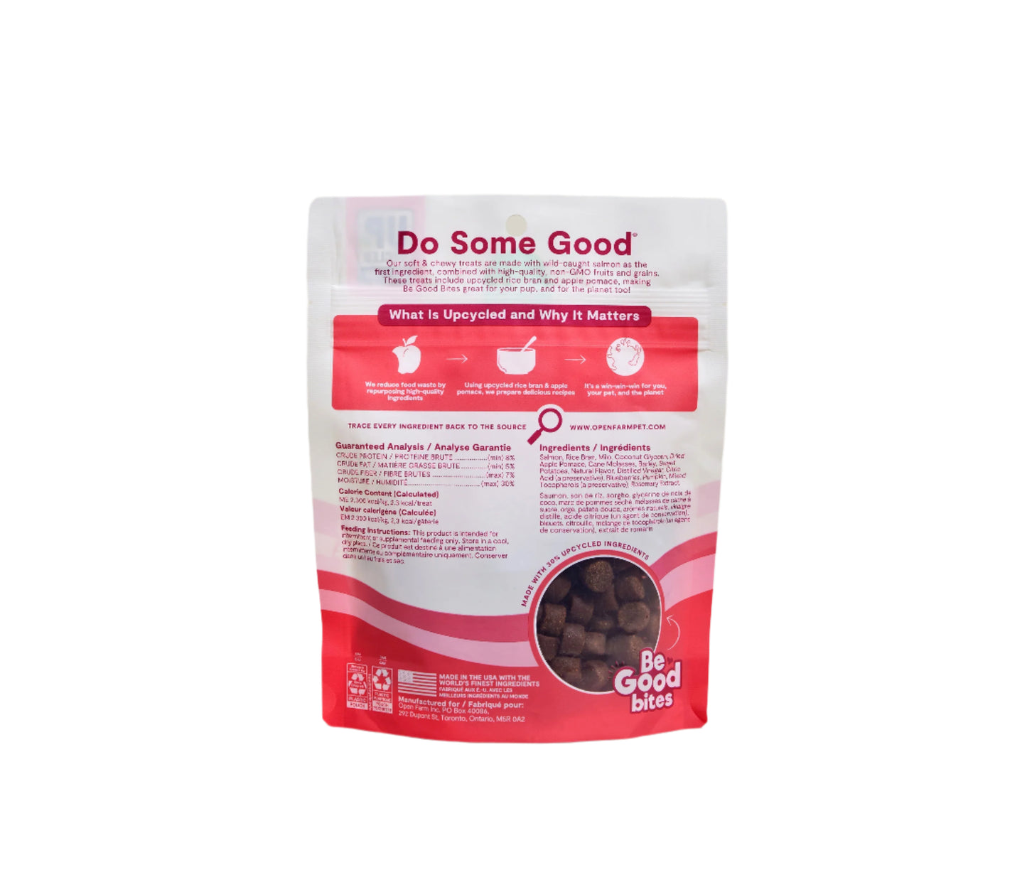 Open farm 'Do Some Good' pet treats on a white background