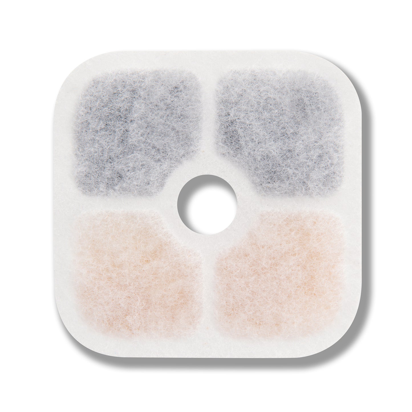 Square filter with three compartments on a white background