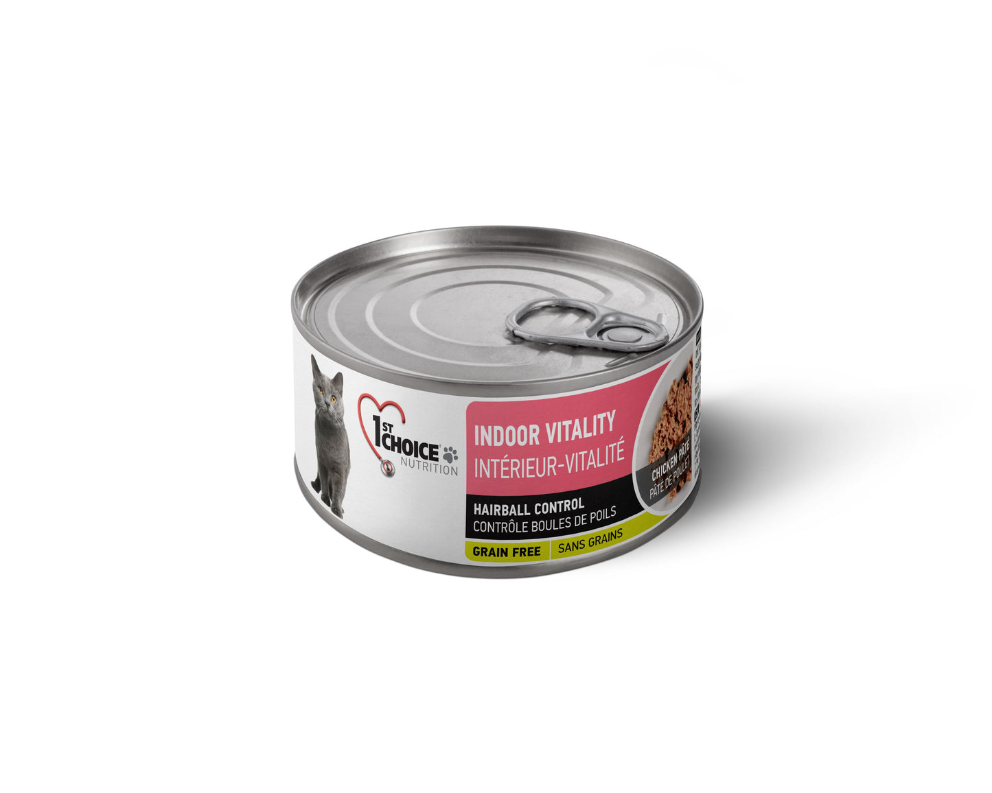 Can of cat food labeled 1st choice on a white background