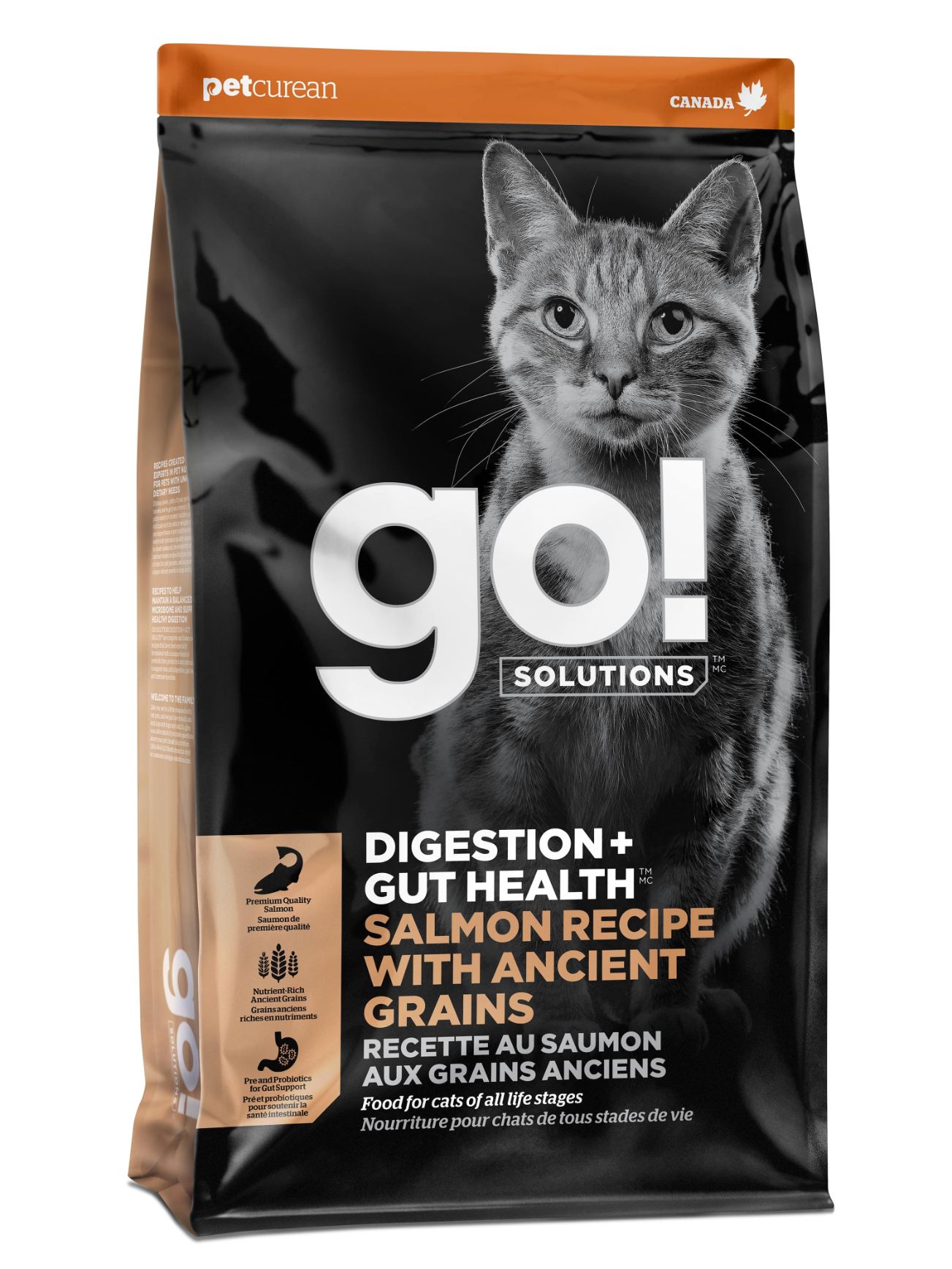 Petcurean Go! Digestion + Gut Health Salmon Recipe With Ancient Grains For Cat 3 Lbs Go! Solutions