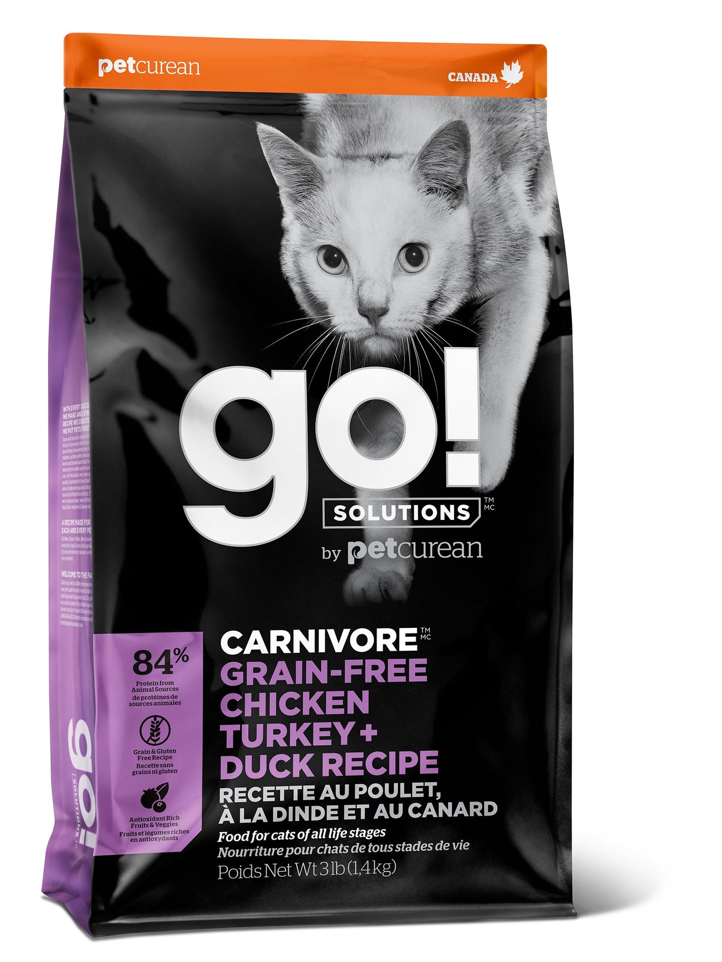 Petcurean Go! Carnivore Grain Free Chicken, Turkey + Duck Recipe For Cat Go! Solutions