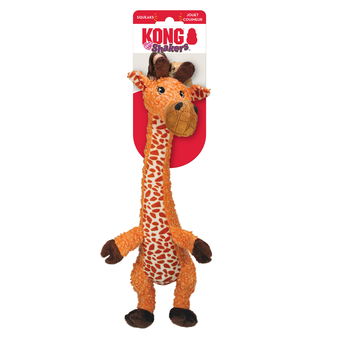 Giraffe-shaped KONG Shaker toy on a white background