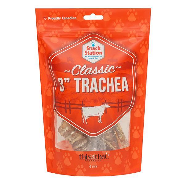 Orange package of 'Classic 3'' Trachea' dog treats with visible brand logo.