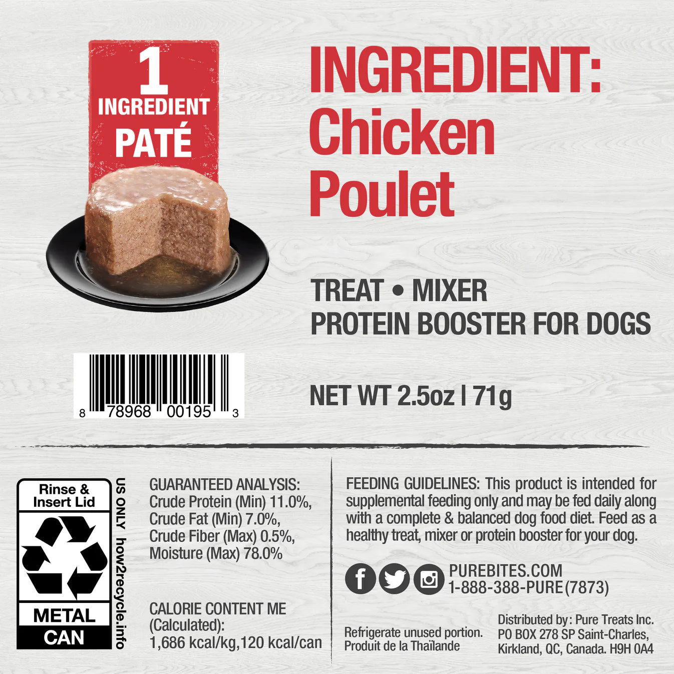 PureBites® Pates 100% Pure Chicken Wet Dog Food 2.5 oz PureBites®