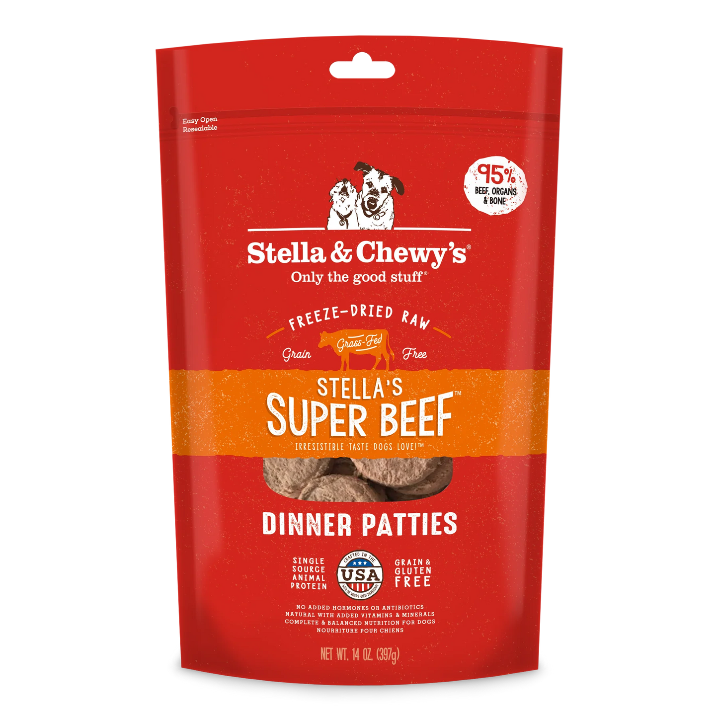 STELLA & CHEWY'S® STELLA'S SUPER BEEF RECIPE GALETTES DE DÎNER CRUES LYOPHILISÉES POUR CHIENS 25OZ