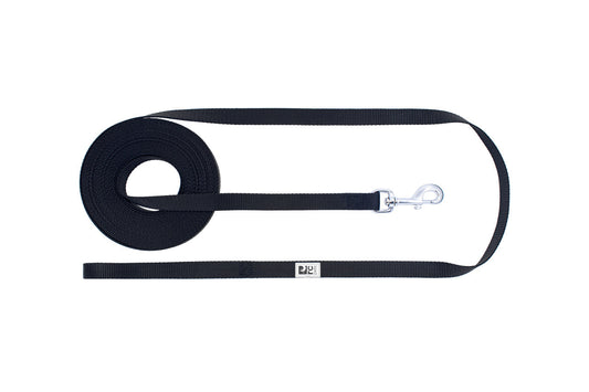 RCPETS Black dog training leash with clip on a white background