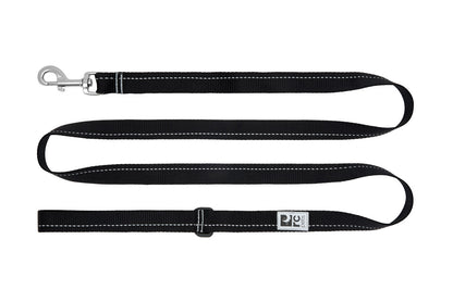 Black dog leash with metal clip on a white background
