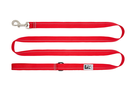 RCPETS Red dog leash with metal clip on a white background