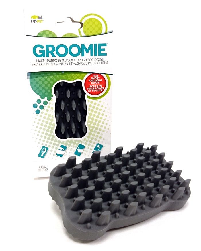 foufouBRANDS™ Groomies™ Multi-Purpose Silicone Brush Bone Charcoal