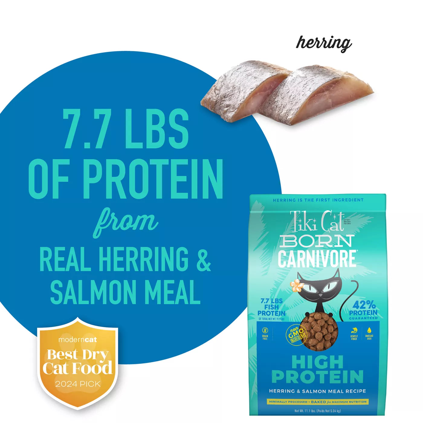 NOURRITURE SÈCHE POUR CHATS TIKI CAT® BORN CARNIVORE® À RICHE EN PROTÉINES, RECETTE DE HARENG ET DE SAUMON, 5,6 LBS