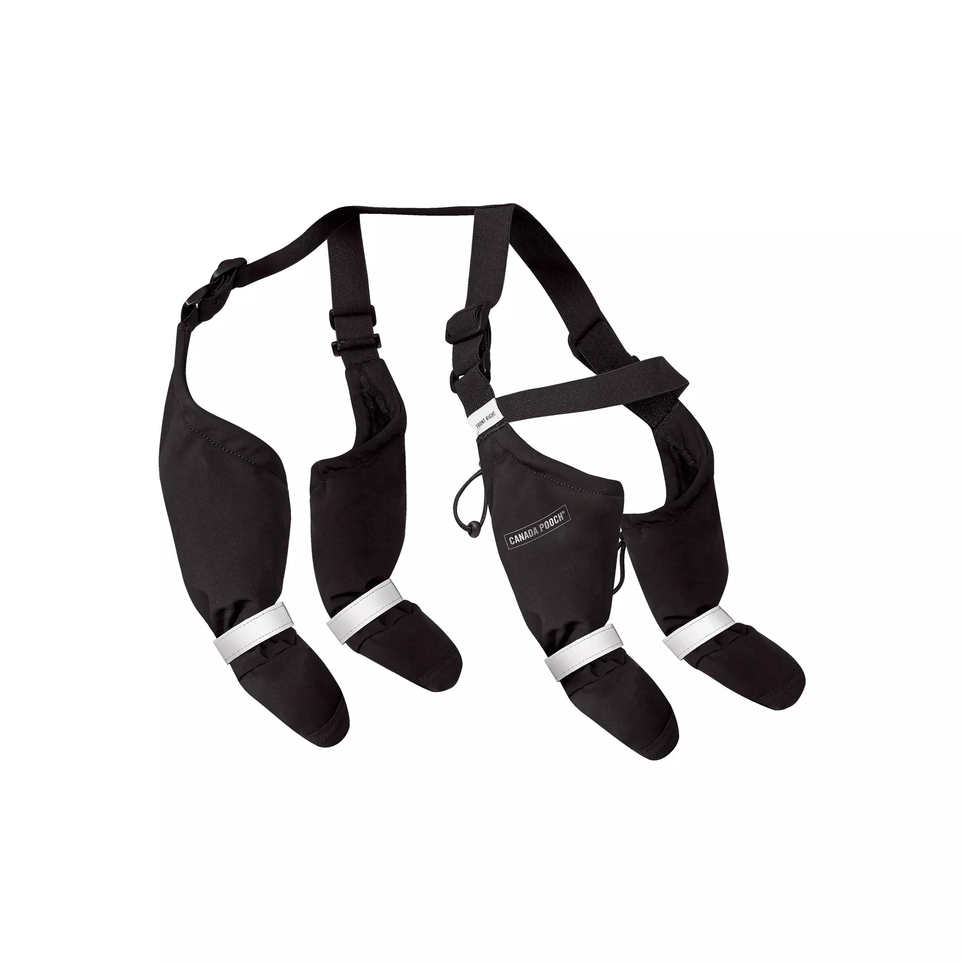 Black protective gear with straps on a white background
