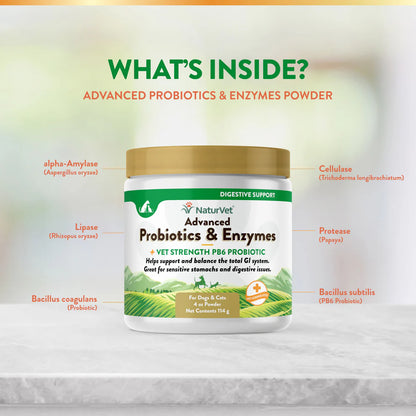 Poudre de probiotiques et d'enzymes avancés NaturVet® 4 oz