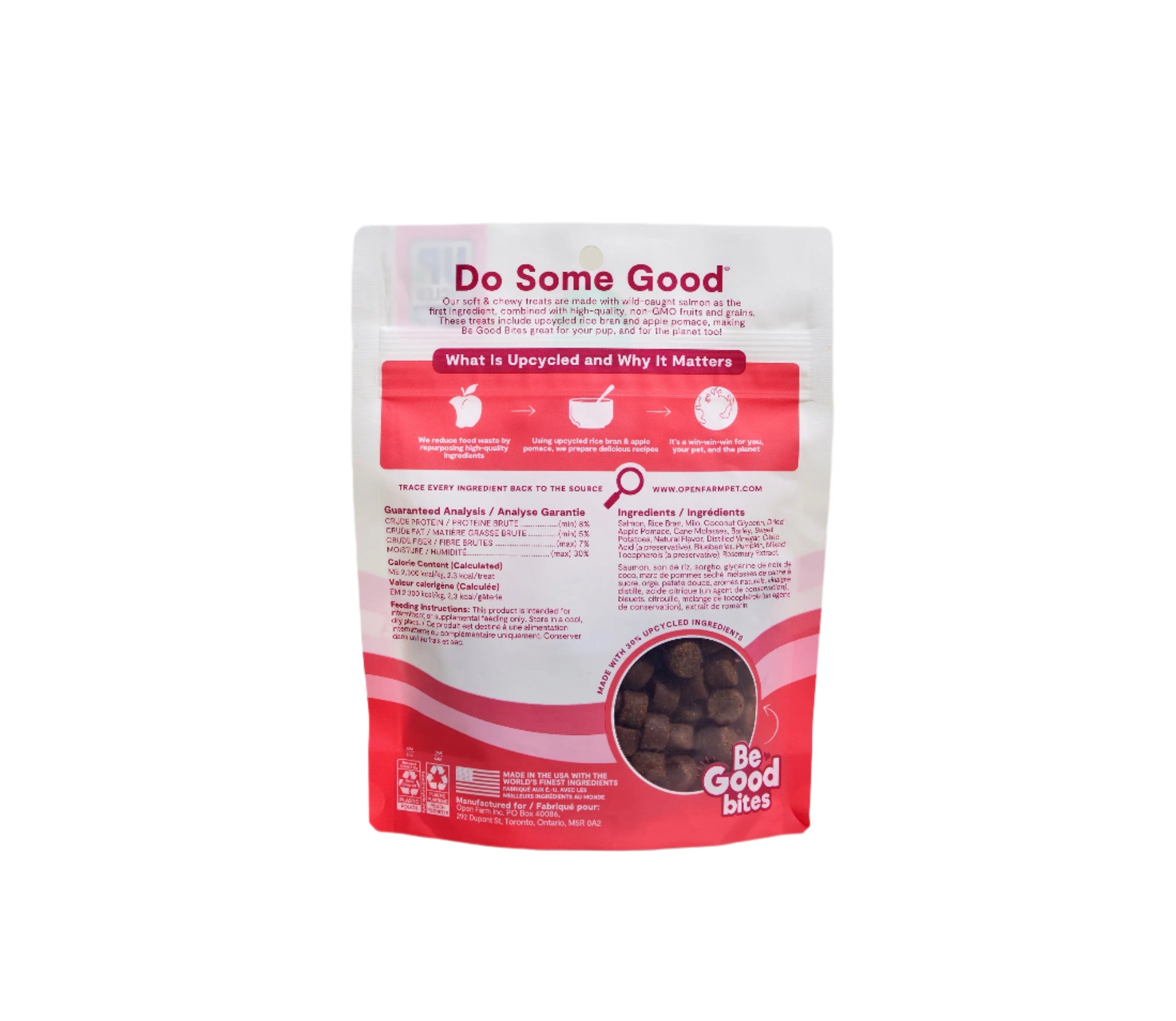 Open farm 'Do Some Good' pet treats on a white background
