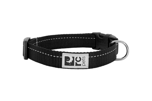 RCPETS Black dog collar with a visible brand logo on a white background
