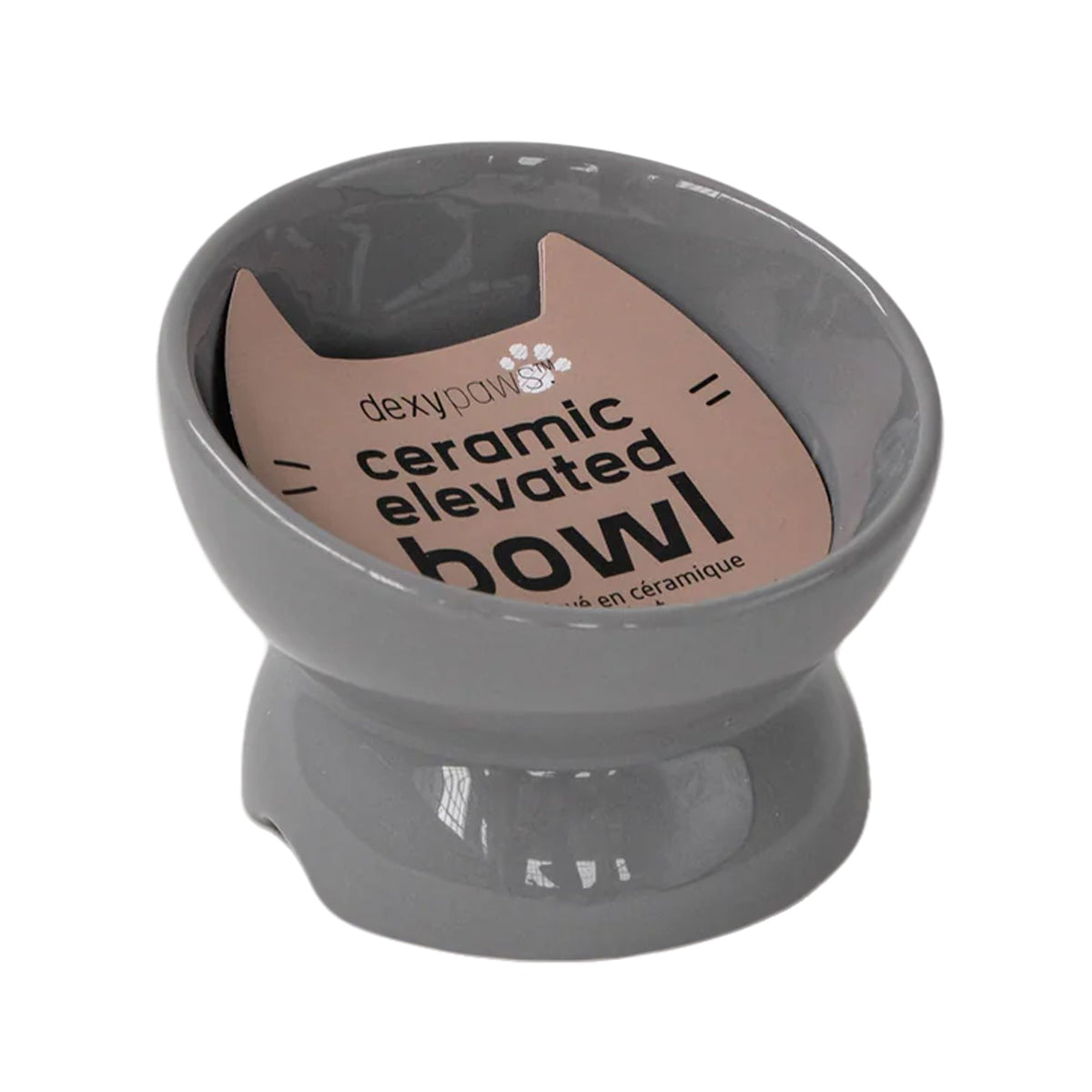 Dexypaws Raised Ceramic Cat Bowl 7oz - Grey