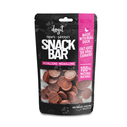 Dogit Snack Bar treats packaging with black and pink design on a white background