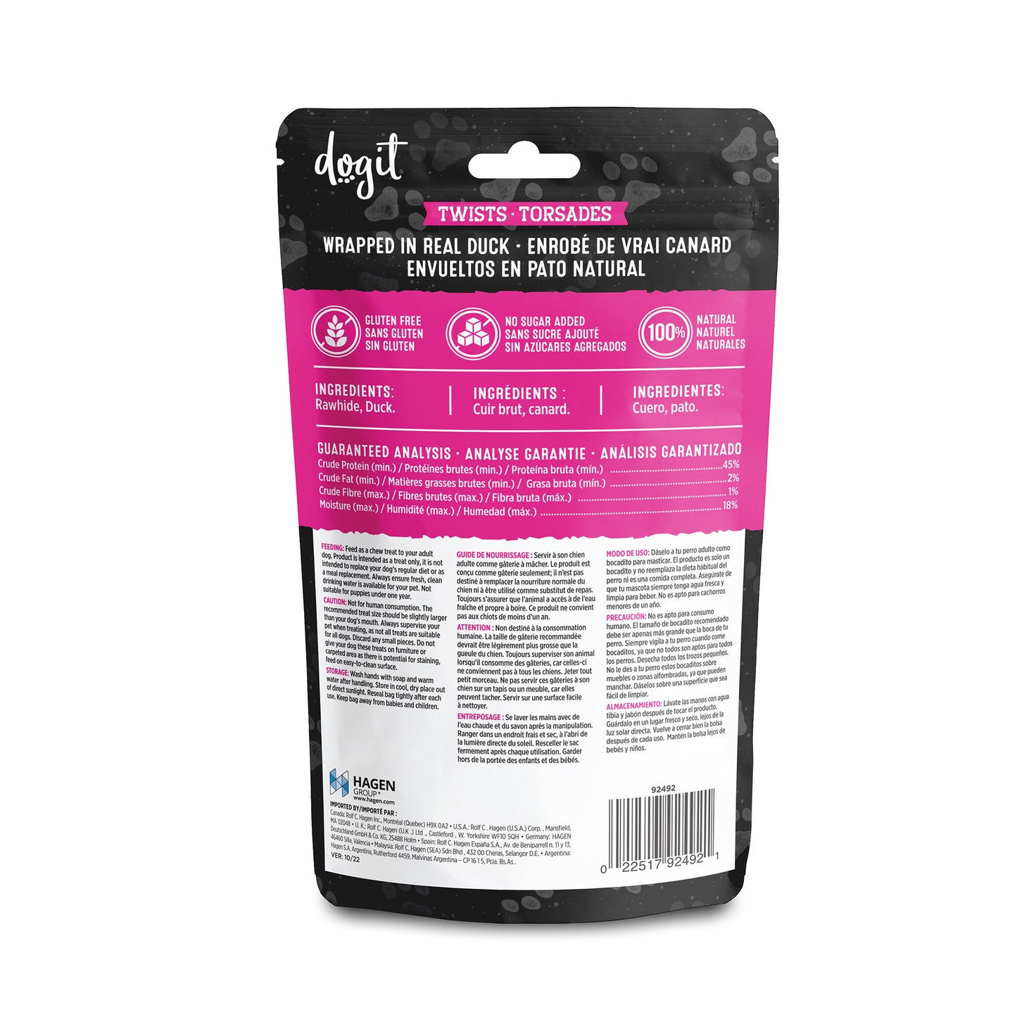 Barres apéritives Dogit en peau de canard torsadée - 4 pièces