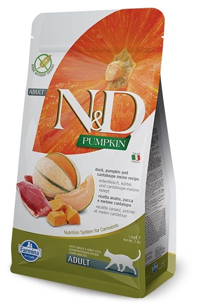 N&D Pumpkin cat food package on a white background