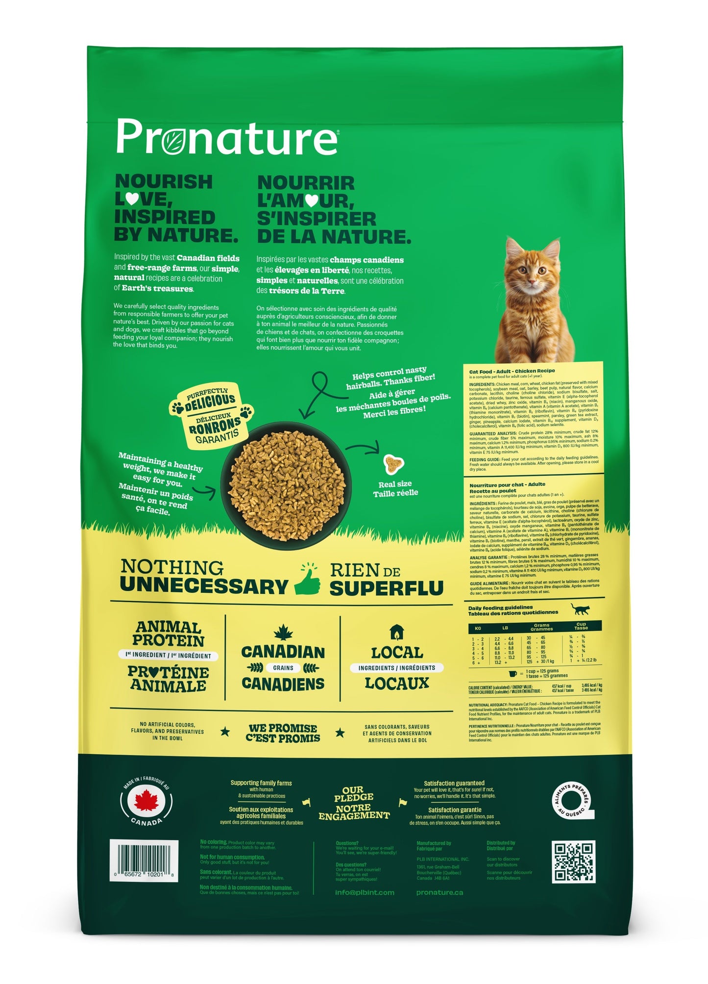 Pronature cat food package with green and yellow design