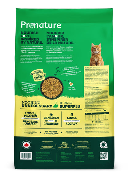 Pronature cat food package with green and yellow design