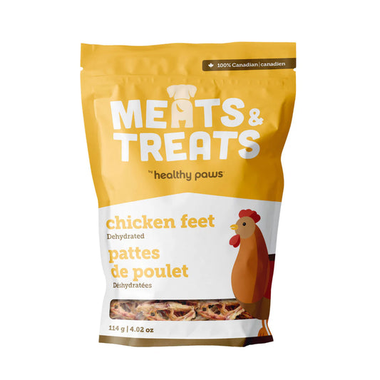 Package of Meats & Treats chicken feet dehydrated treats on a white background