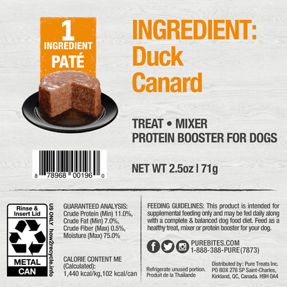 Nourriture humide pour chiens PureBites® Pates 100 % pur canard 2,5 oz 