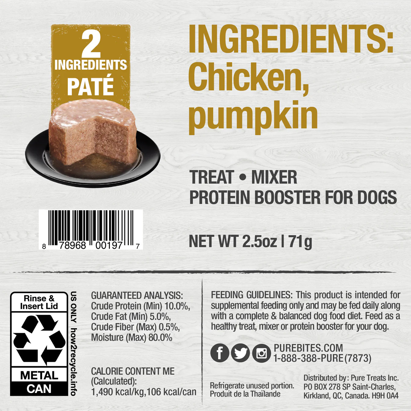 PureBites® Pates 100% Pure Chicken & Pumpkin Wet Dog Food 2.5 oz