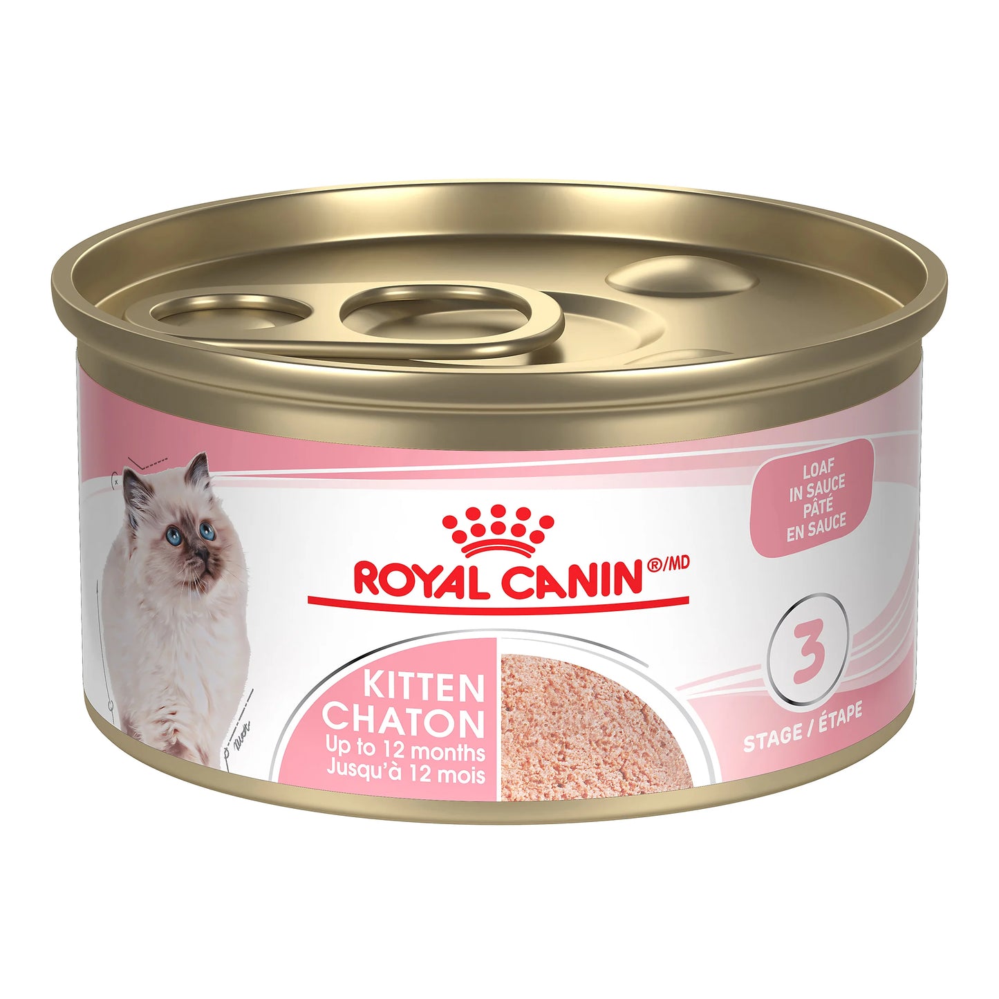 Can of Royal Canin Kitten food on a white background