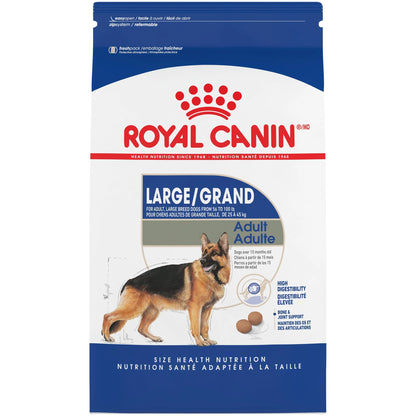 Royal Canin Large Adult dog food packaging on a white background