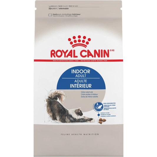 Royal Canin Indoor Adult cat food packaging on a white background
