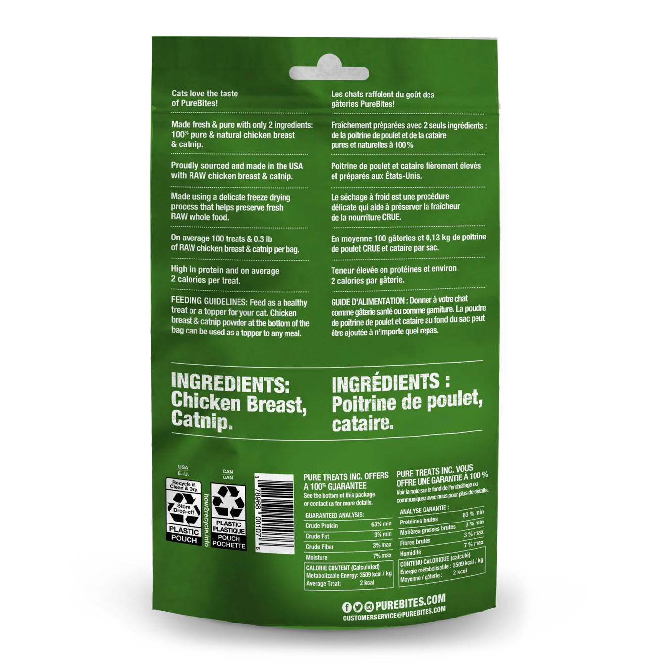 Friandise lyophilisée pour chat PureBites® à la poitrine de poulet et à l'herbe à chat 37 g