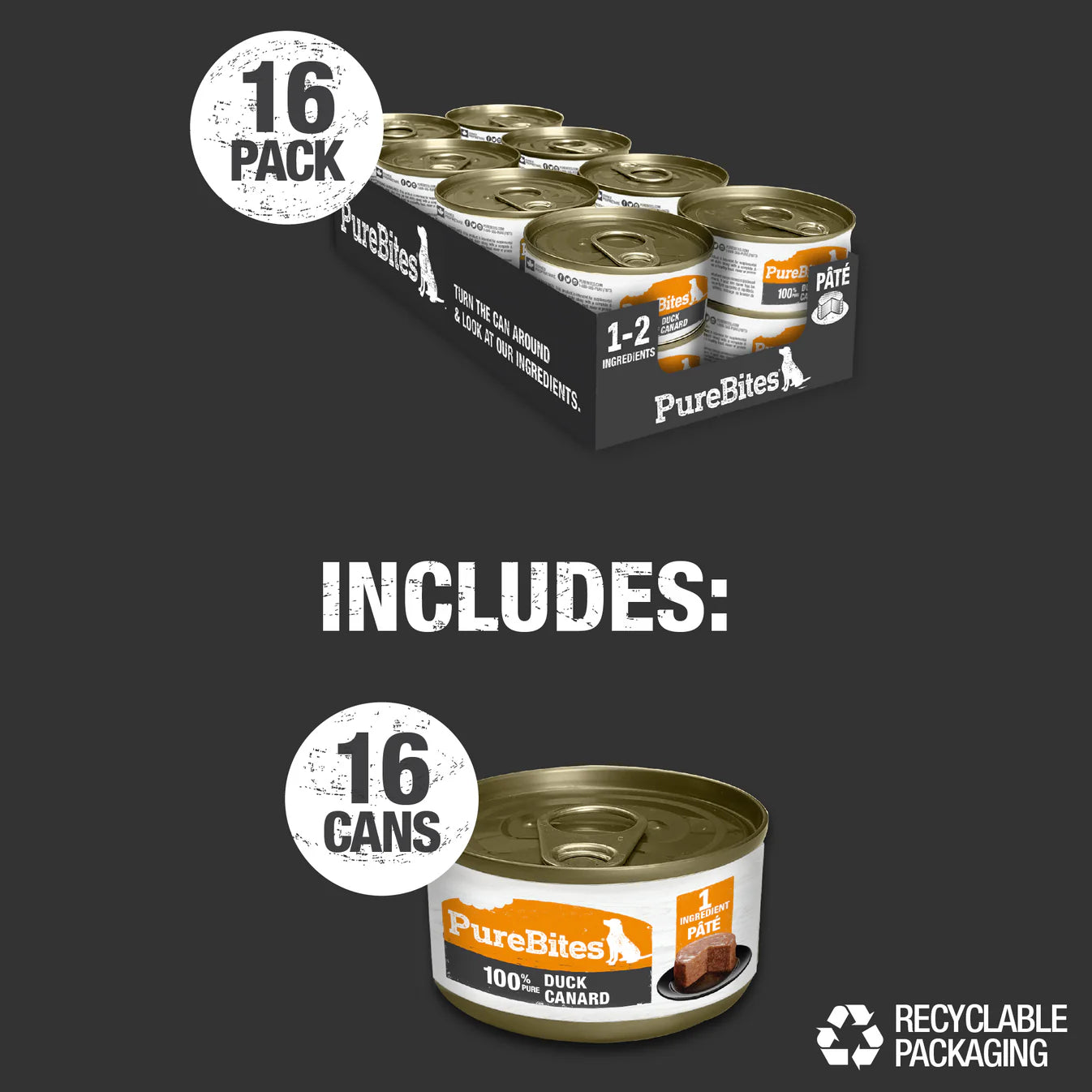 Nourriture humide pour chiens PureBites® Pates 100 % pur canard 2,5 oz 